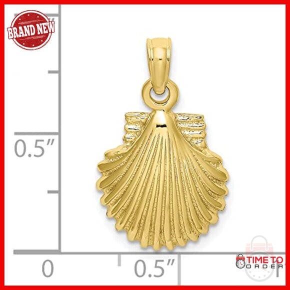 10k Yellow Gold Scallop Shell Pendant 13x12mm Spiritual Journey Necklace - Picture 3 of 6